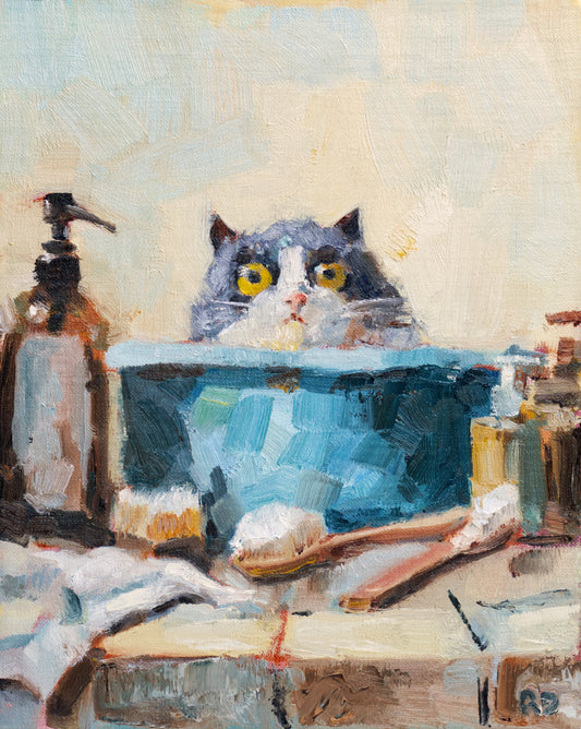 Alfie in Tub - Original oil painting