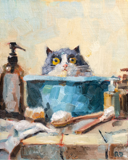Alfie in the Tub - Original oil painting
