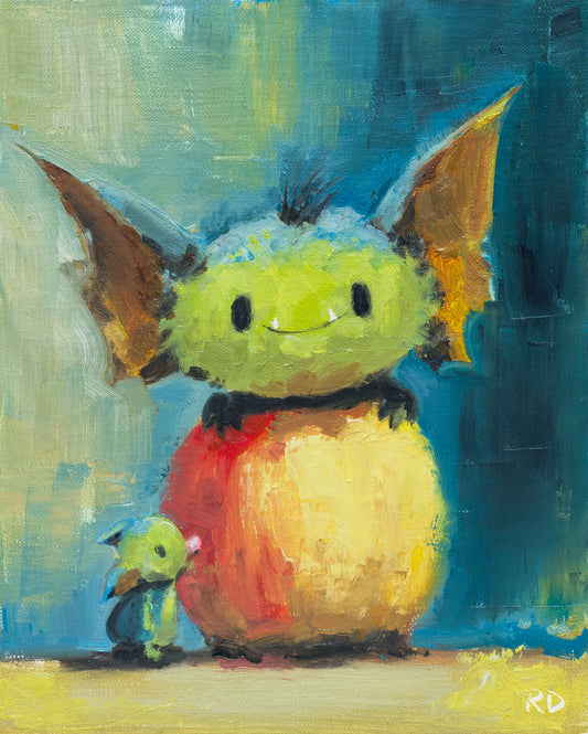 Golby and his little brother love apples - Original oil painting