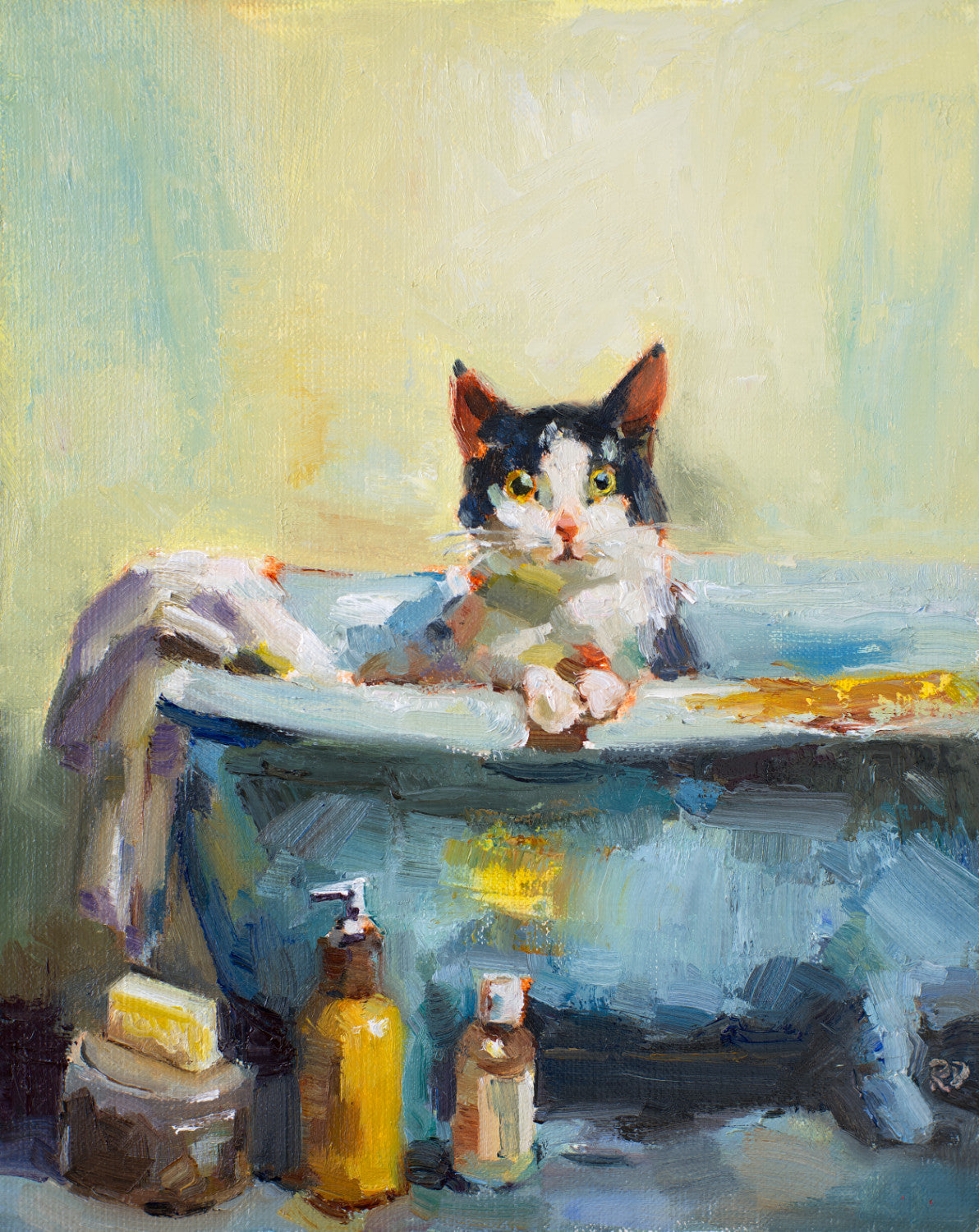 Luna in the Tub - Original oil painting