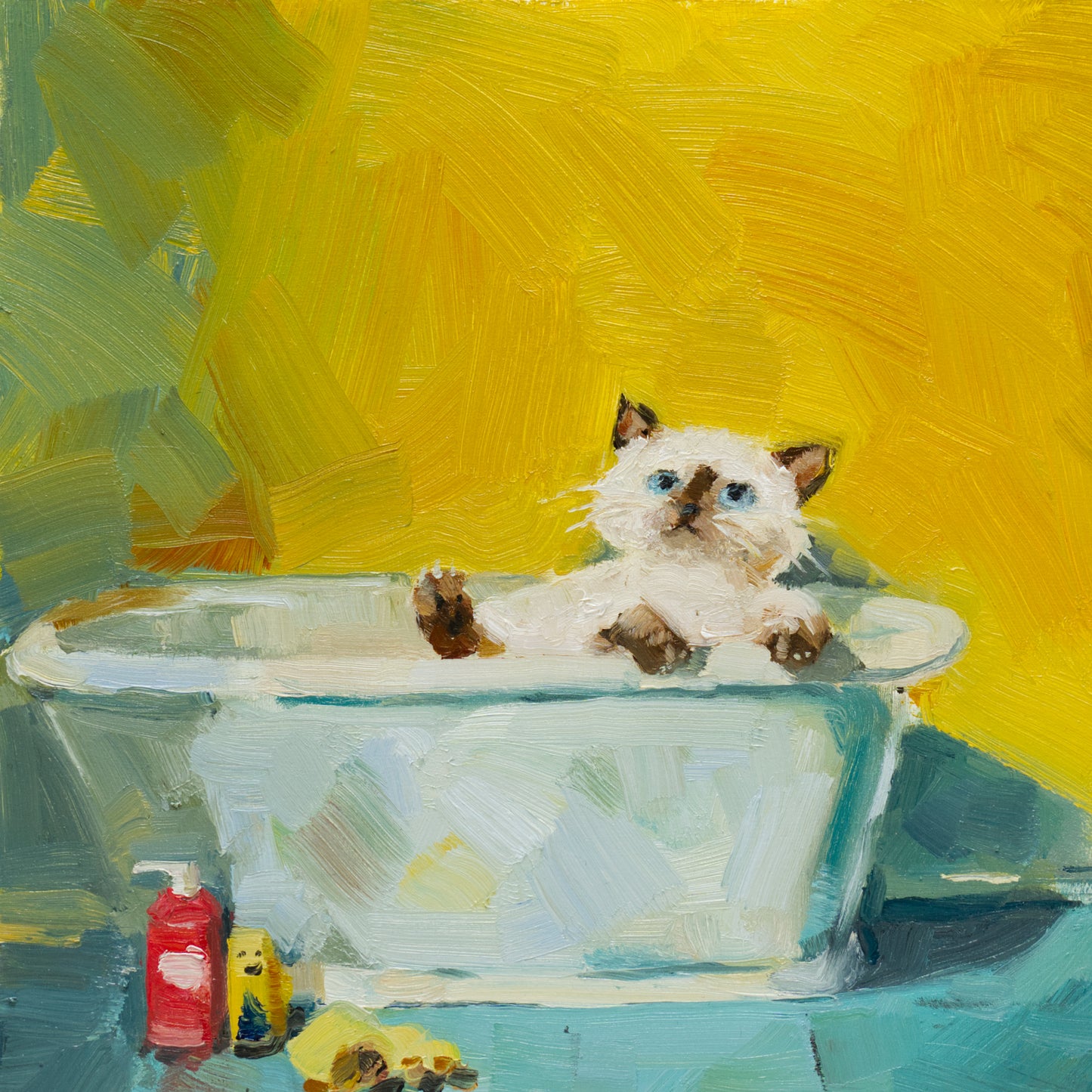 Paws in Tub - Original oil painting