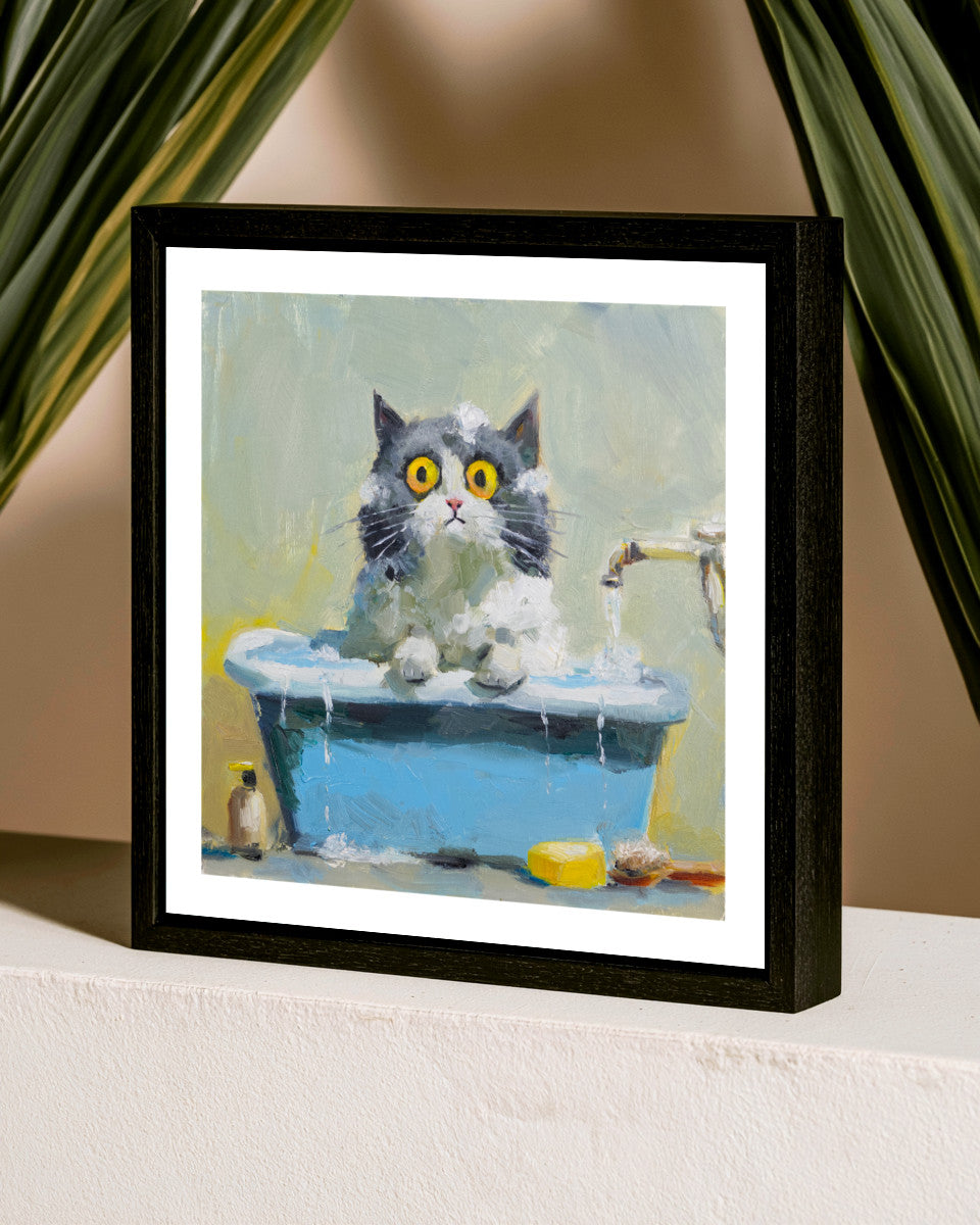 Fluffy in the Tub - Original oil painting
