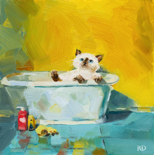 Sudsy in the Tub - Original oil painting